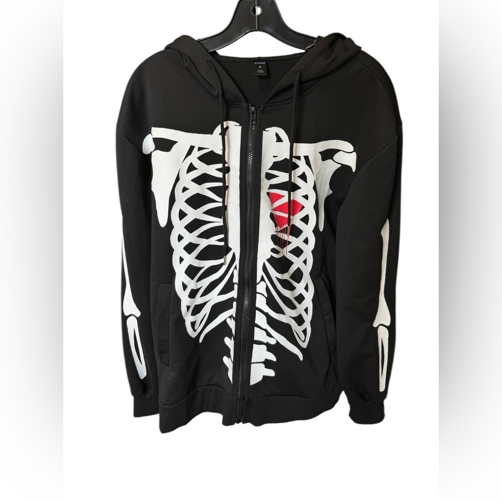 ROMWE Skeleton Print Black Hoodie Size Small US 36